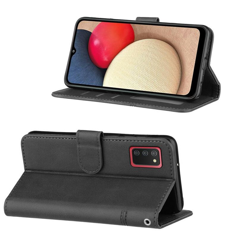 Capa Flip Para Samsung Galaxy A02s De Cordão Strappy Geo Leather Effect