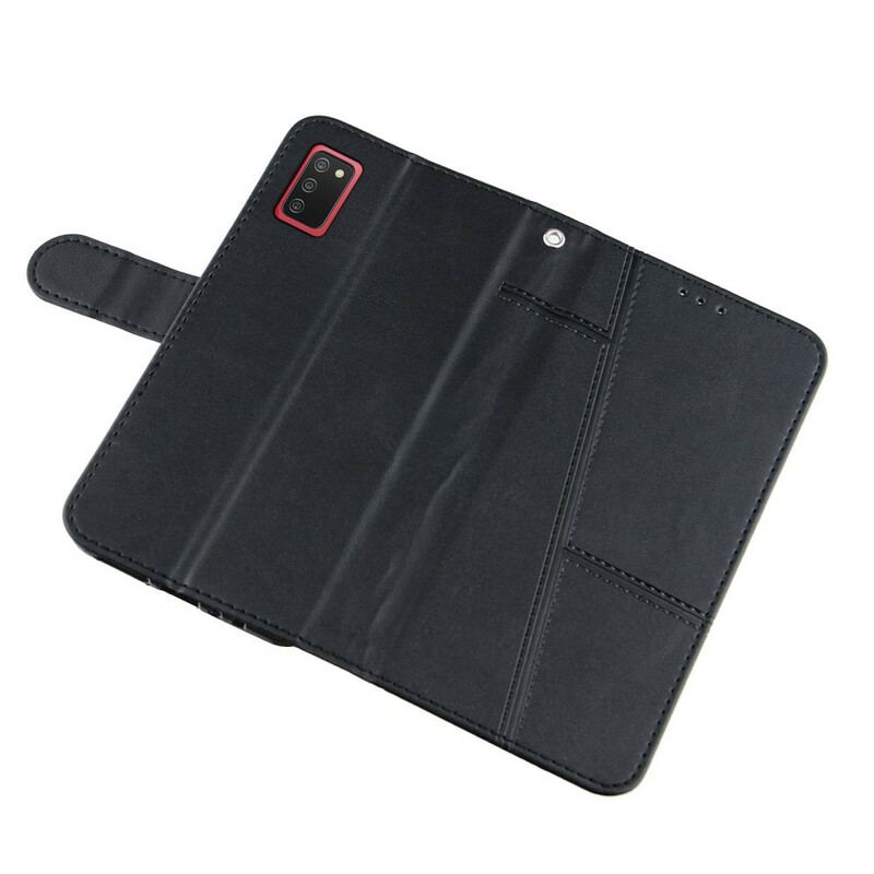 Capa Flip Para Samsung Galaxy A02s De Cordão Strappy Geo Leather Effect