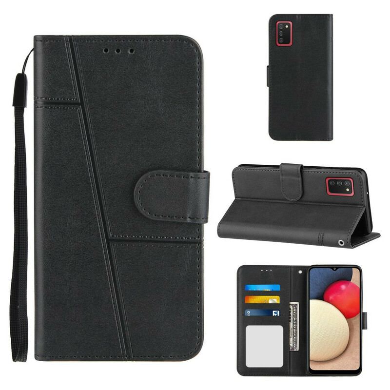 Capa Flip Para Samsung Galaxy A02s De Cordão Strappy Geo Leather Effect