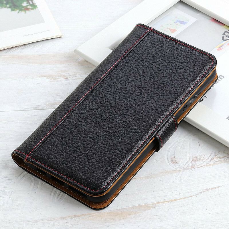 Capa Flip Para Samsung Galaxy A02s Costuras Efeito Couro Lichia