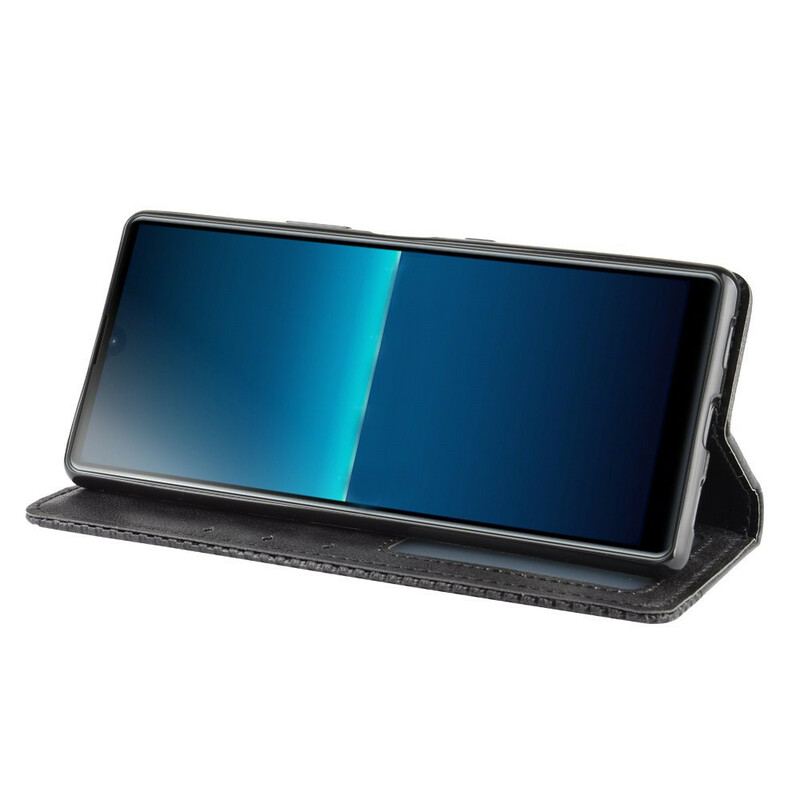 Capa De Celular Para Sony Xperia L4 Flip Efeito Couro Vintage Estilizado