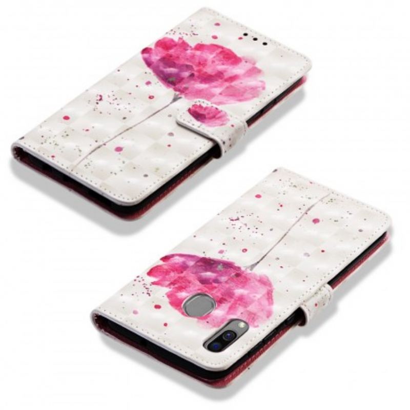 Capa De Celular Capa Em Pele Para Samsung Galaxy A40 Papoula Aquarela