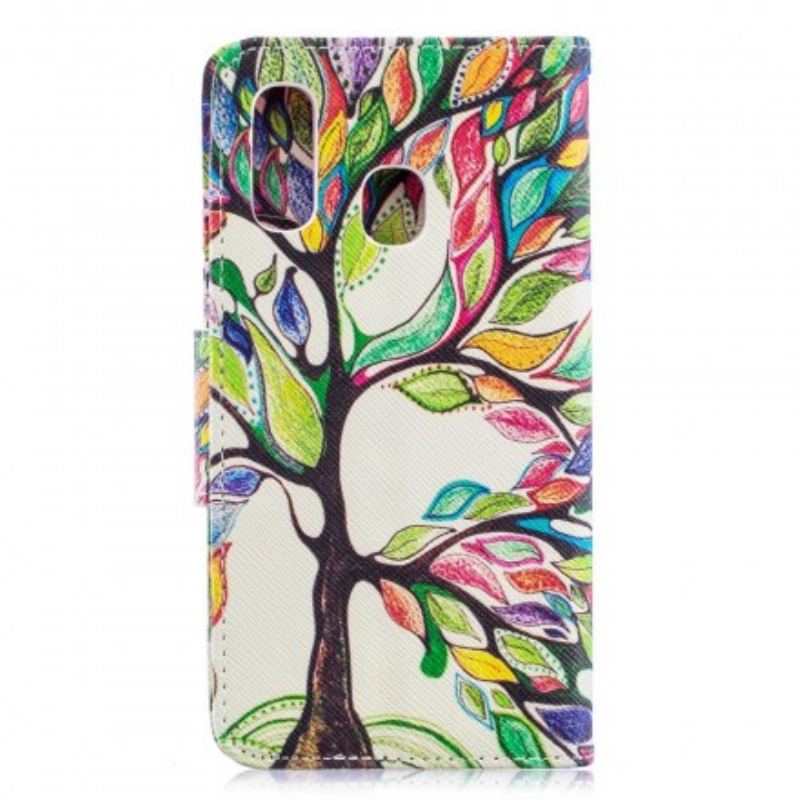 Capa De Couro Para Samsung Galaxy A40 Árvore Colorida