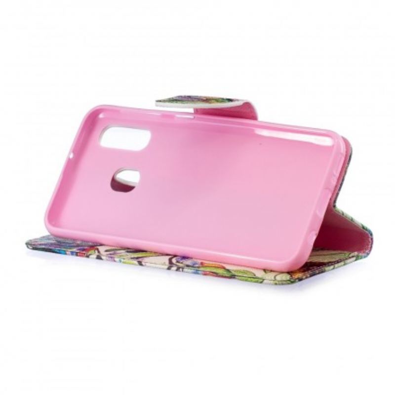 Capa De Couro Para Samsung Galaxy A40 Árvore Colorida
