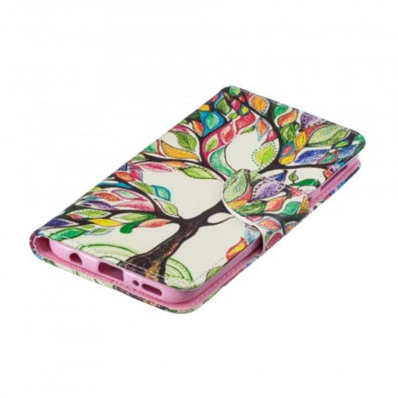 Capa De Couro Para Samsung Galaxy A40 Árvore Colorida
