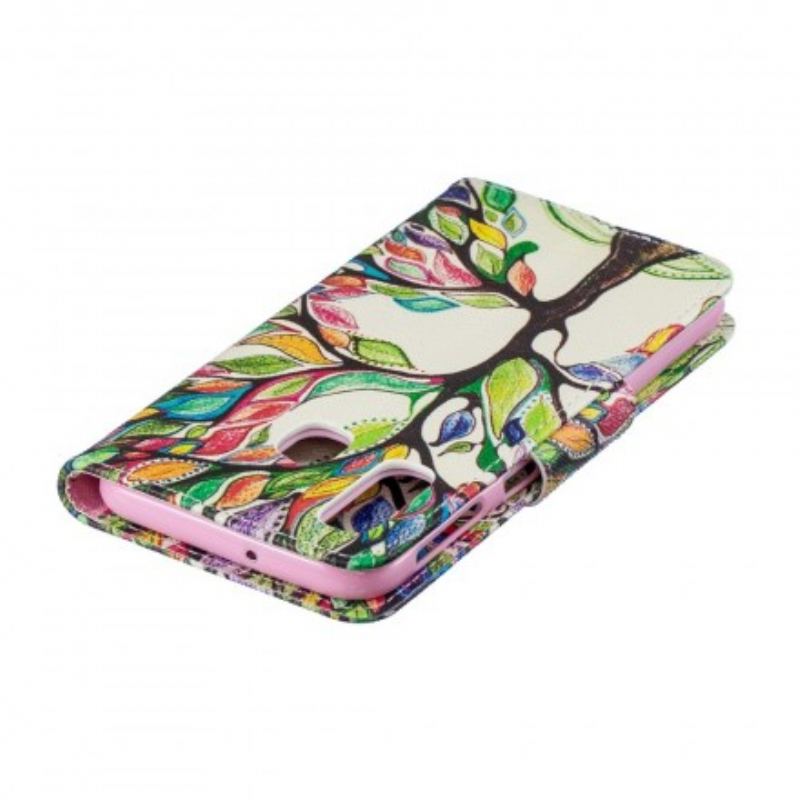 Capa De Couro Para Samsung Galaxy A40 Árvore Colorida