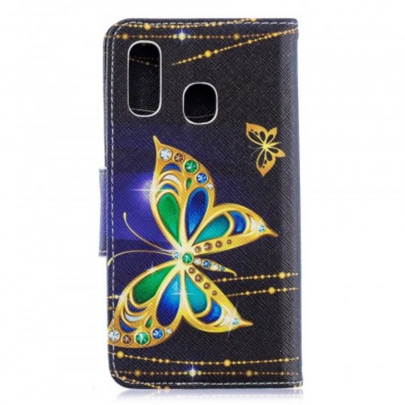 Capa De Couro Para Samsung Galaxy A40 Borboleta Mágica