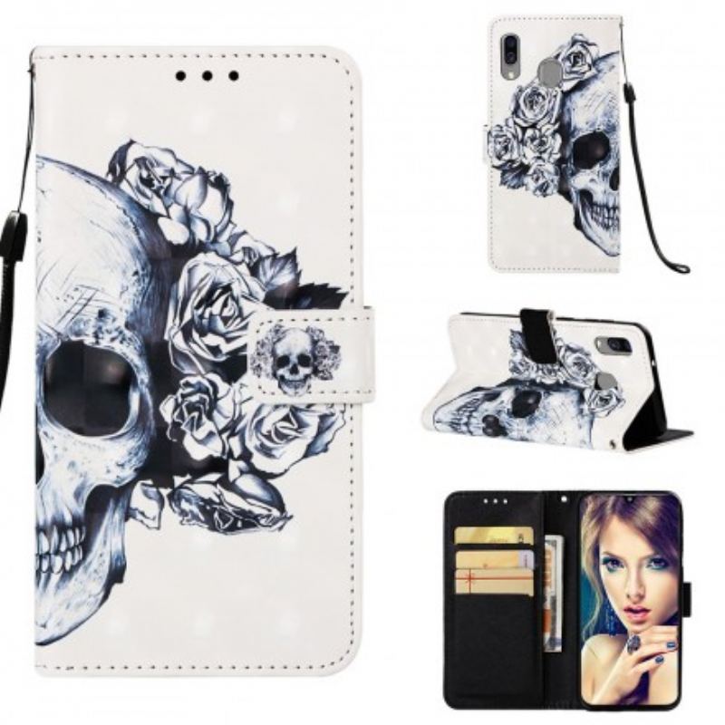 Capa De Couro Para Samsung Galaxy A40 Caveira Florida