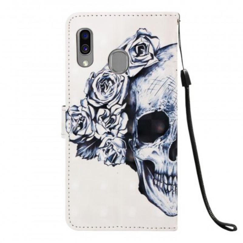 Capa De Couro Para Samsung Galaxy A40 Caveira Florida