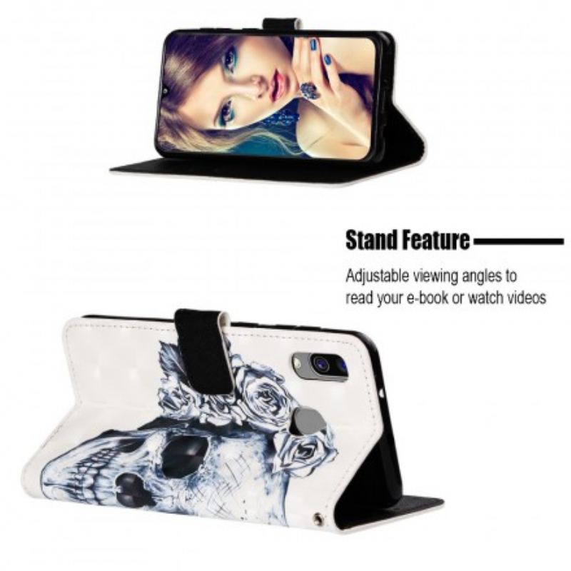 Capa De Couro Para Samsung Galaxy A40 Caveira Florida