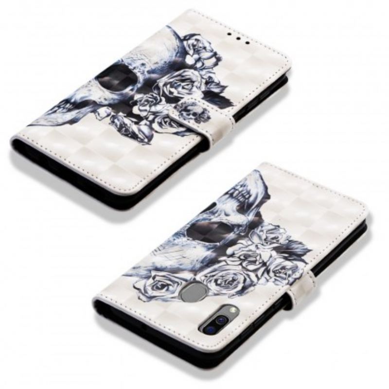 Capa De Couro Para Samsung Galaxy A40 Caveira Florida