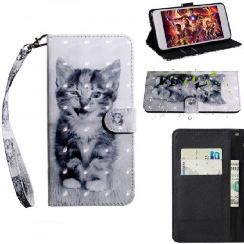 Capa De Couro Para Samsung Galaxy A40 Gato Preto E Branco