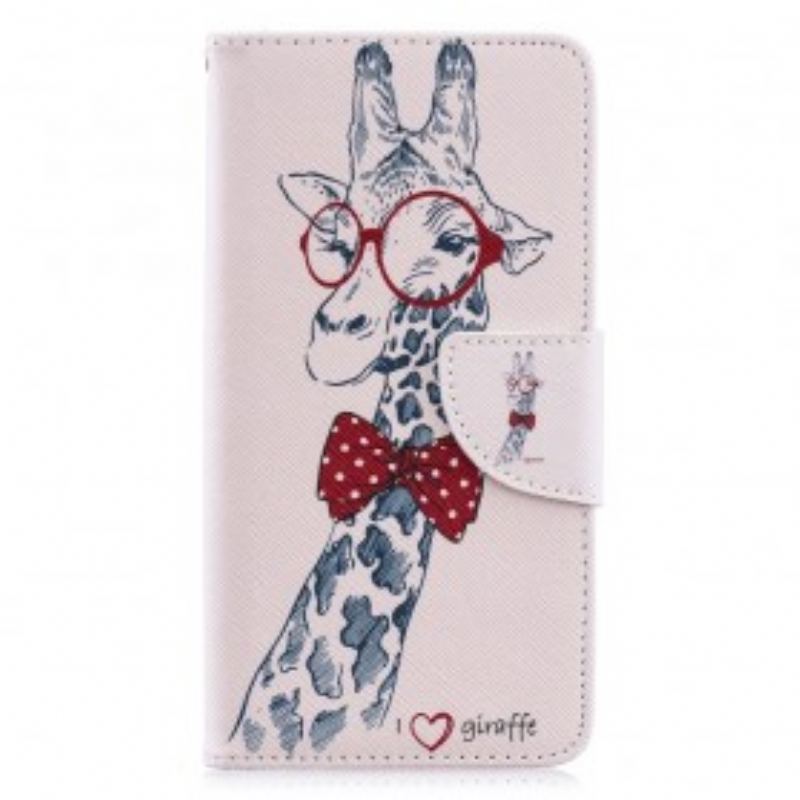Capa De Couro Para Samsung Galaxy A40 Girafa Inteligente
