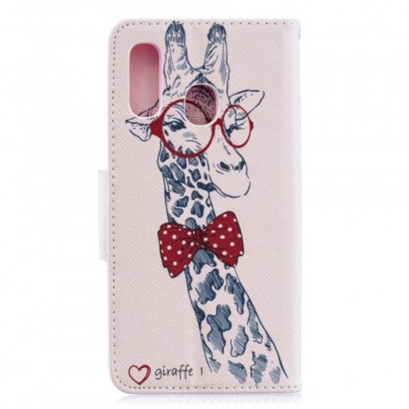 Capa De Couro Para Samsung Galaxy A40 Girafa Inteligente