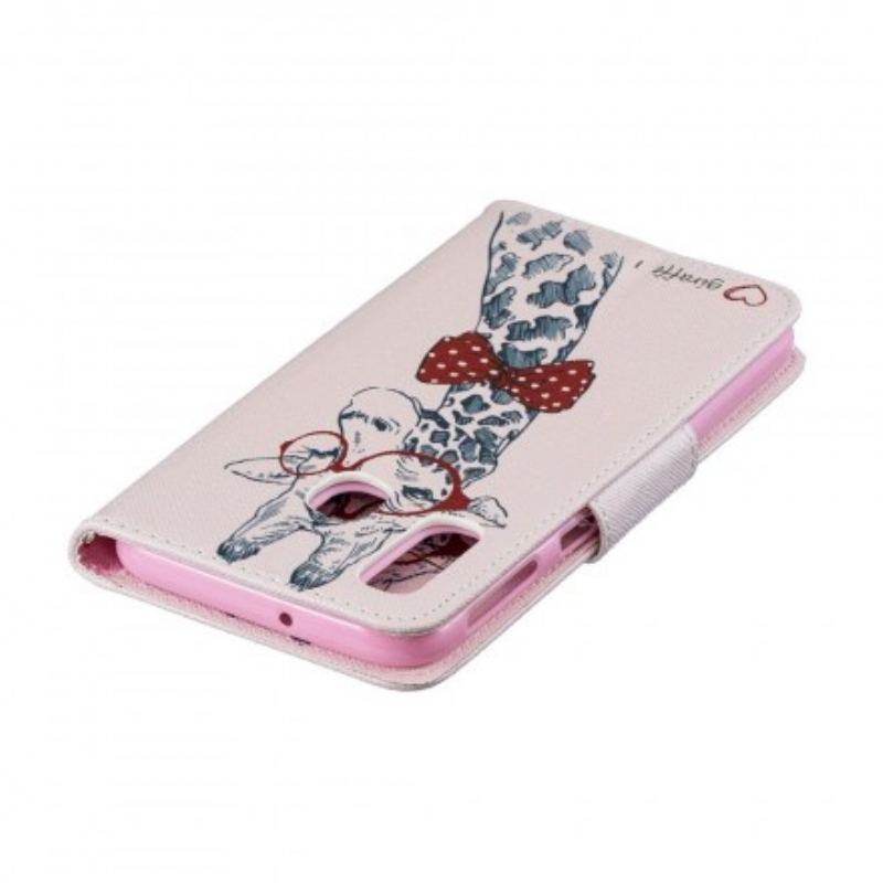 Capa De Couro Para Samsung Galaxy A40 Girafa Inteligente
