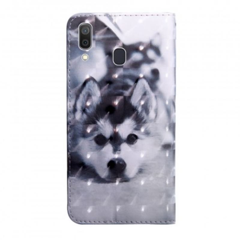 Capa Em Pele Para Samsung Galaxy A40 Cachorro Preto E Branco