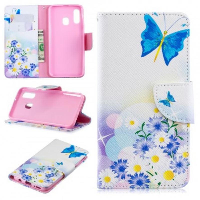 Capa Flip Para Samsung Galaxy A40 Borboletas E Flores Pintadas