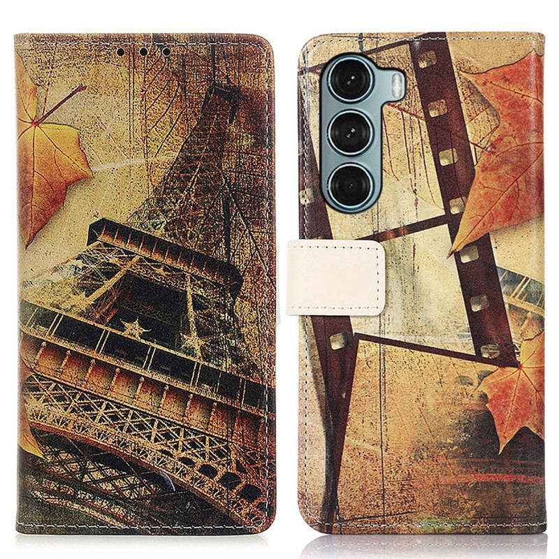 Capa Flip Para Moto G200 5G Torre Eiffel No Outono