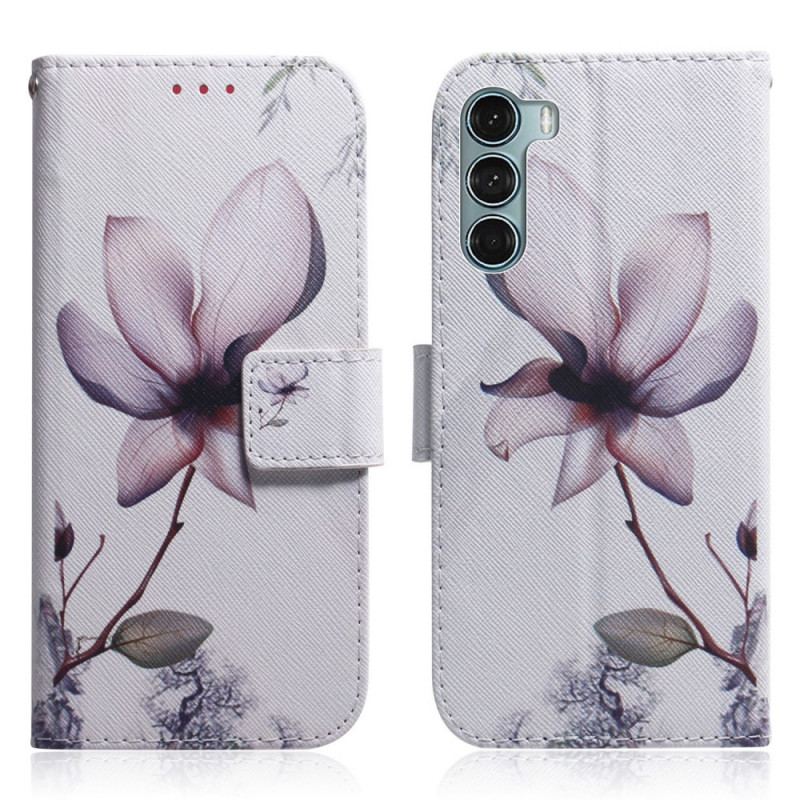 Capa Folio Para Moto G200 5G Flor Rosa Empoeirado
