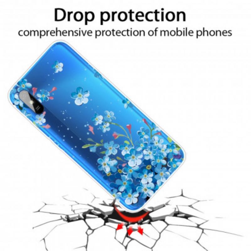 Capa De Celular Para Xiaomi Redmi 9A Buquê De Flores Azuis
