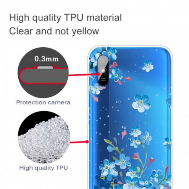 Capa De Celular Para Xiaomi Redmi 9A Buquê De Flores Azuis