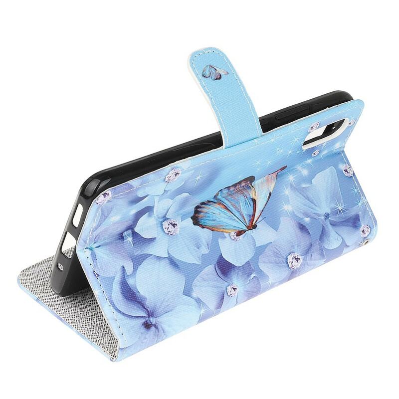Capa De Couro Para Xiaomi Redmi 9A De Cordão Borboletas Strappy Diamond