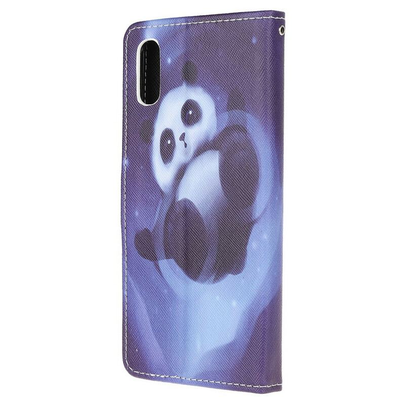 Capa De Couro Para Xiaomi Redmi 9A De Cordão Espaço Panda Com Lanyard