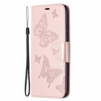 Capa De Couro Para Xiaomi Redmi 9A De Cordão Strappy Estampado Borboletas