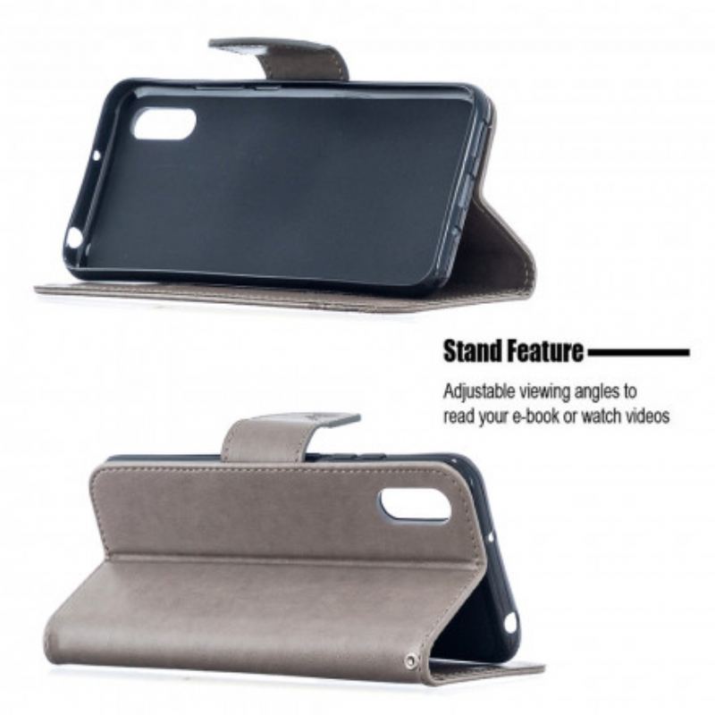 Capa De Couro Para Xiaomi Redmi 9A De Cordão Strappy Estampado Borboletas
