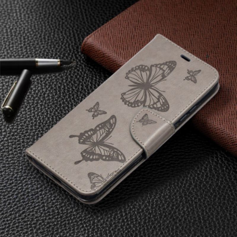 Capa De Couro Para Xiaomi Redmi 9A De Cordão Strappy Estampado Borboletas
