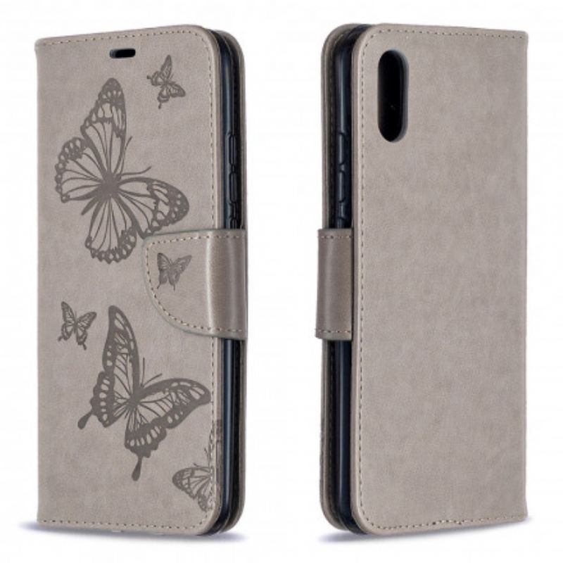 Capa De Couro Para Xiaomi Redmi 9A De Cordão Strappy Estampado Borboletas