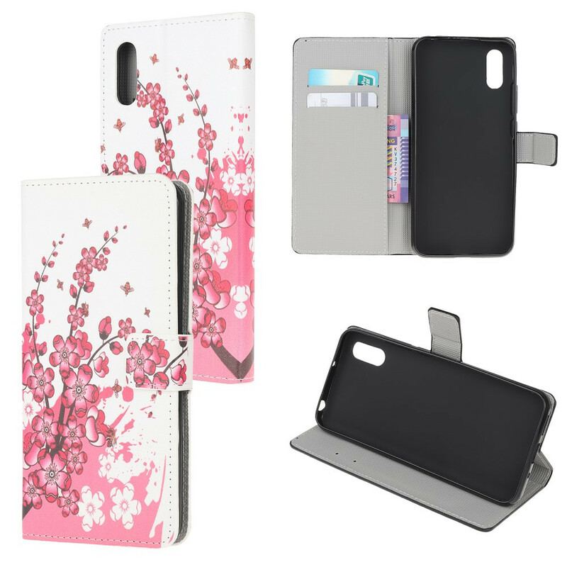 Capa De Couro Para Xiaomi Redmi 9A Flores Tropicais