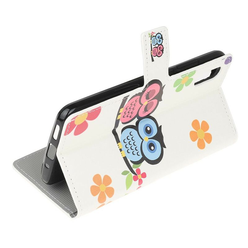 Capa Em Pele Para Xiaomi Redmi 9A Par De Corujas
