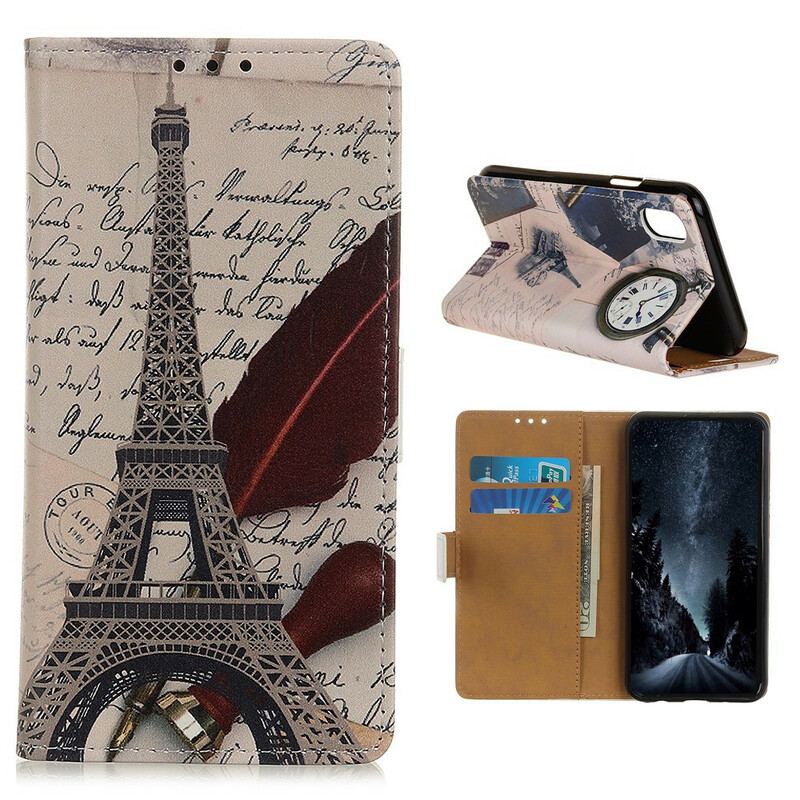 Capa Em Pele Para Xiaomi Redmi 9A Torre Eiffel Do Poeta