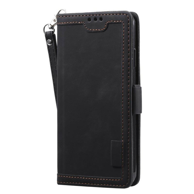 Capa Flip Para Xiaomi Redmi 9A Contornos Reforçados Com Couro Sintético Em Dois Tons