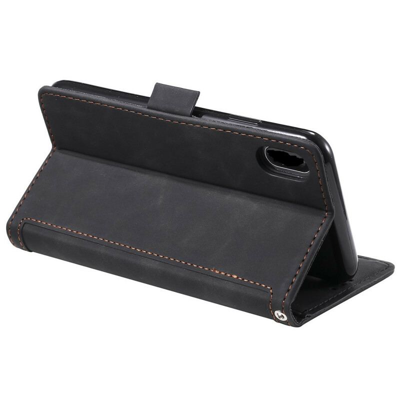 Capa Flip Para Xiaomi Redmi 9A Contornos Reforçados Com Couro Sintético Em Dois Tons