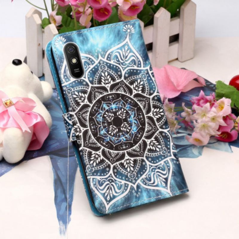 Capa Flip Para Xiaomi Redmi 9A De Cordão Mandala De Tiras Pretas