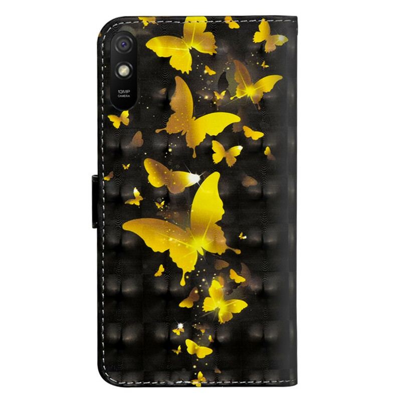 Capa Folio Para Xiaomi Redmi 9A Borboletas Amarelas