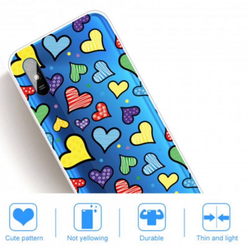Capa Para Xiaomi Redmi 9A Corações Multicoloridos