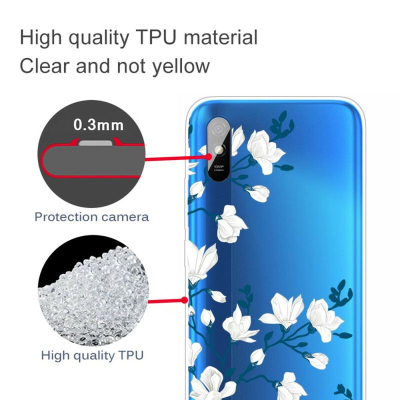 Capa Para Xiaomi Redmi 9A Flores Brancas