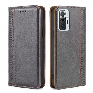 Capa De Celular Para Xiaomi Redmi Note 10 Pro Flip Costura De Couro Rachado De Lichia