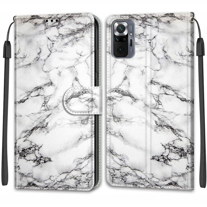 Capa De Couro Para Xiaomi Redmi Note 10 Pro Mármore Com Cordão