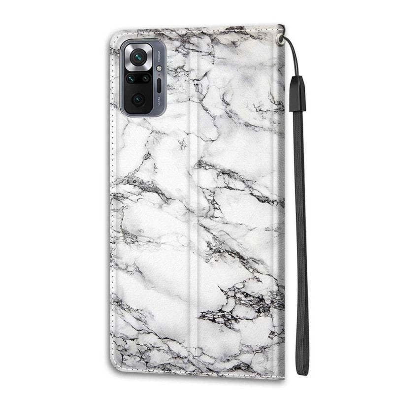 Capa De Couro Para Xiaomi Redmi Note 10 Pro Mármore Com Cordão