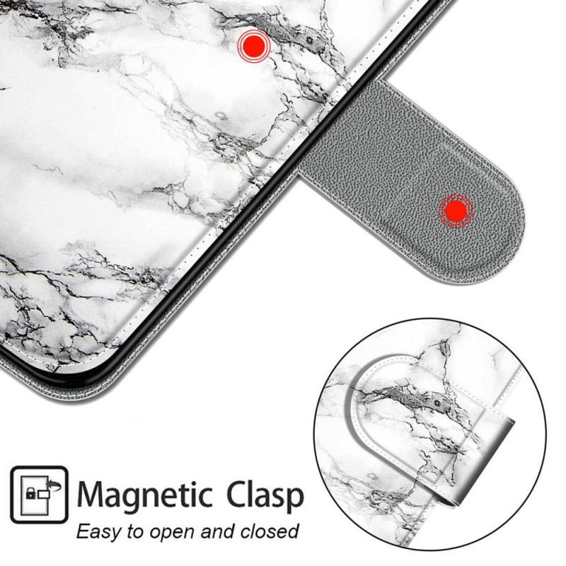 Capa De Couro Para Xiaomi Redmi Note 10 Pro Mármore Com Cordão