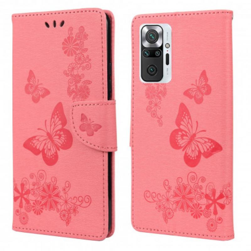 Capa Em Pele Para Xiaomi Redmi Note 10 Pro Apenas Borboletas Com Cordão