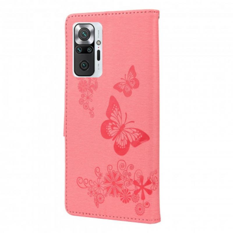 Capa Em Pele Para Xiaomi Redmi Note 10 Pro Apenas Borboletas Com Cordão
