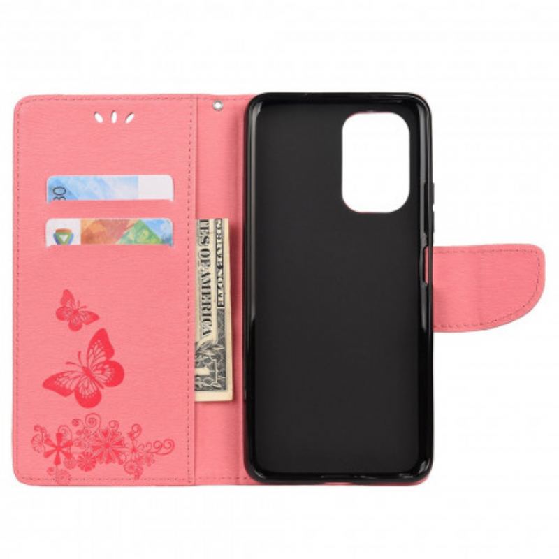 Capa Em Pele Para Xiaomi Redmi Note 10 Pro Apenas Borboletas Com Cordão