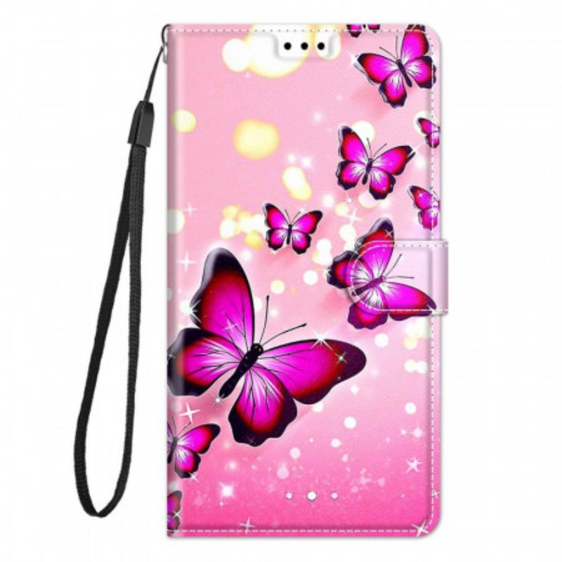Capa Flip Para Xiaomi Redmi Note 10 Pro Borboletas E Cordão