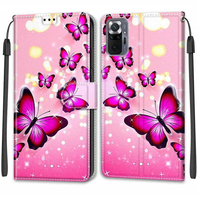 Capa Flip Para Xiaomi Redmi Note 10 Pro Borboletas E Cordão