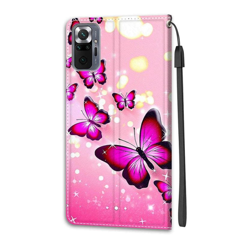 Capa Flip Para Xiaomi Redmi Note 10 Pro Borboletas E Cordão
